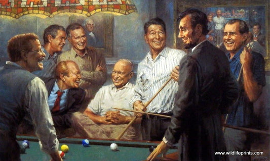 Andy Thomas Callin the Blue Republican playing pool with Democrats Print (17"x11")