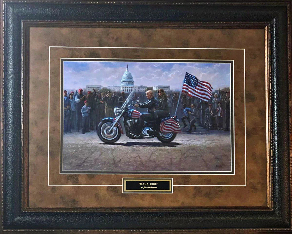 Jon McNaughton Maga Ride Donald Trump Motorcycle Print-Framed 35 x 27