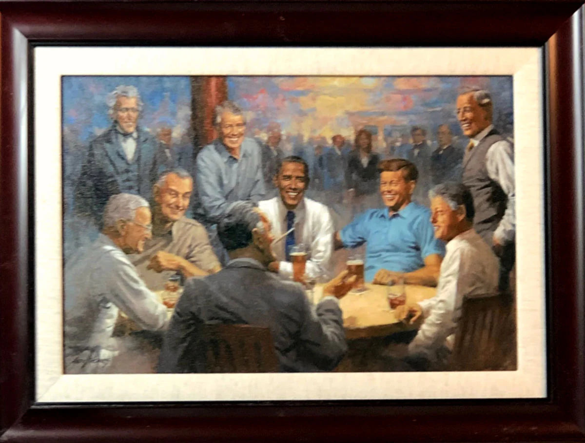 The Democratic Club Obama and Democratic presidents Signed Canvas-Framed 23 x 17